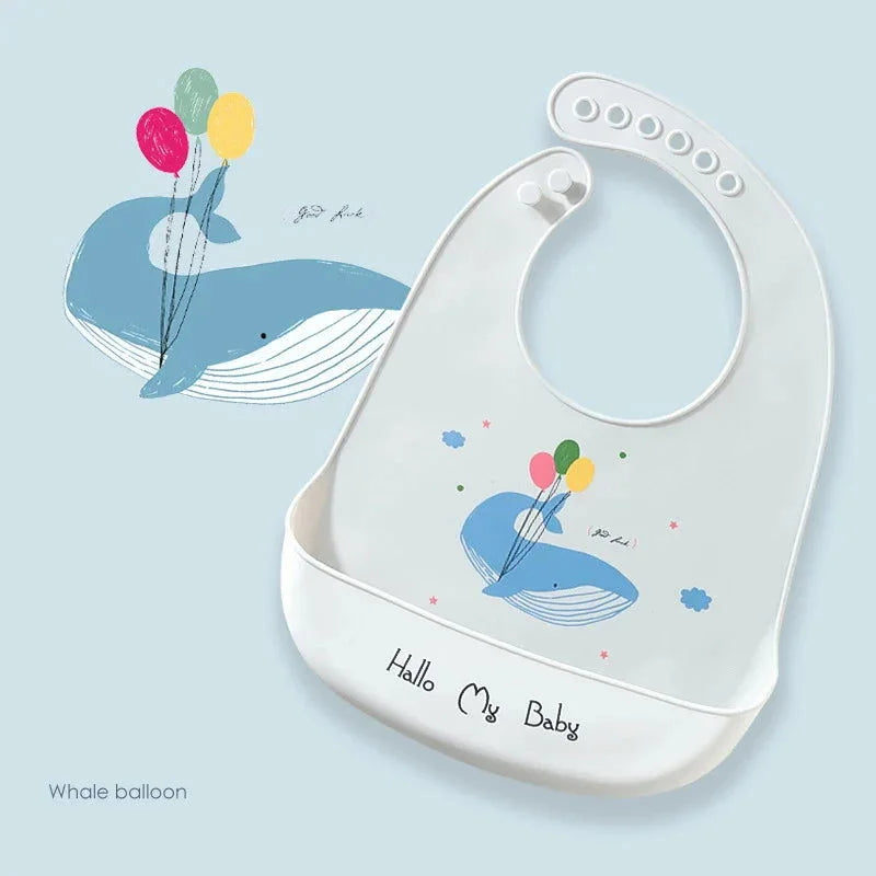 Babador Infantil Silicone à Prova D’água Rosa Lenogue Baleia & Balões / Sílica Gel / 30 x 21 Cm