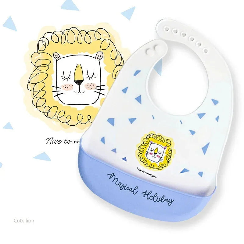Babador Infantil Silicone à Prova D’água Rosa Lenogue Leão Fofo / Sílica Gel / 30 x 21 Cm