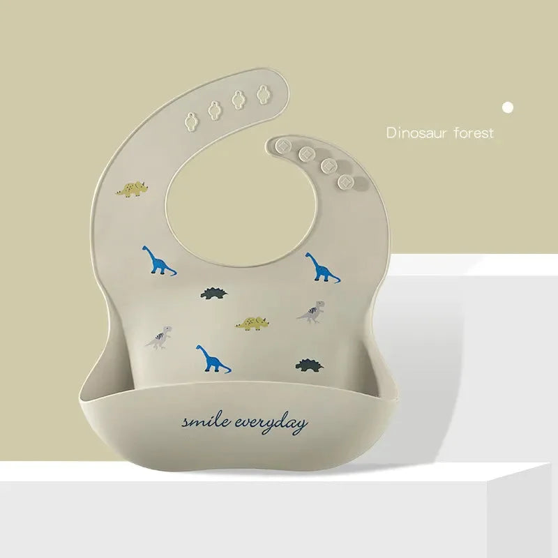 Babador Infantil Silicone à Prova D’água Rosa Lenogue Dinossauros / Sílica Gel / 30 x 21 Cm