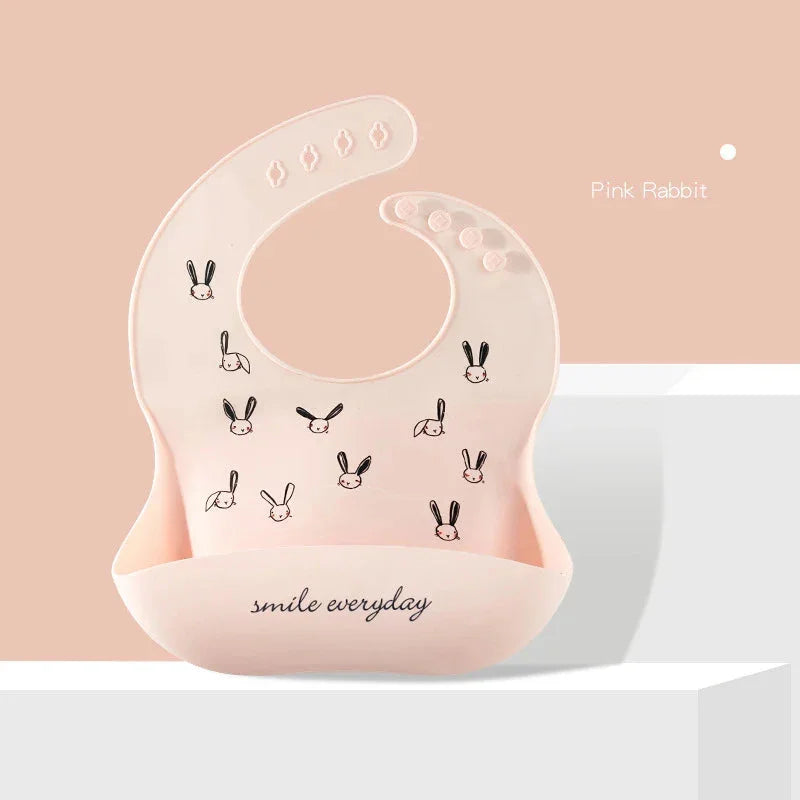Babador Infantil Silicone à Prova D’água Rosa Lenogue Coelho Rosa / Sílica Gel / 30 x 21 Cm