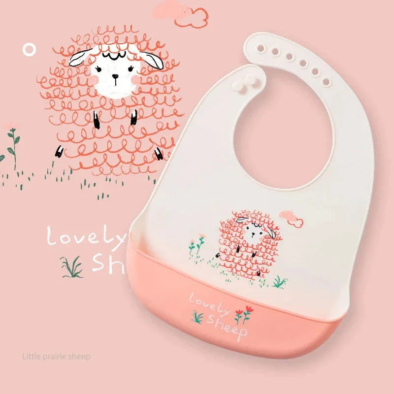Babador Infantil Silicone à Prova D’água Rosa Lenogue Ovelha / Sílica Gel / 30 x 21 Cm