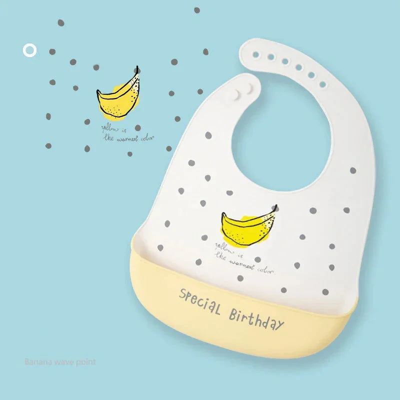 Babador Infantil Silicone à Prova D’água Rosa Lenogue Banana / Sílica Gel / 30 x 21 Cm