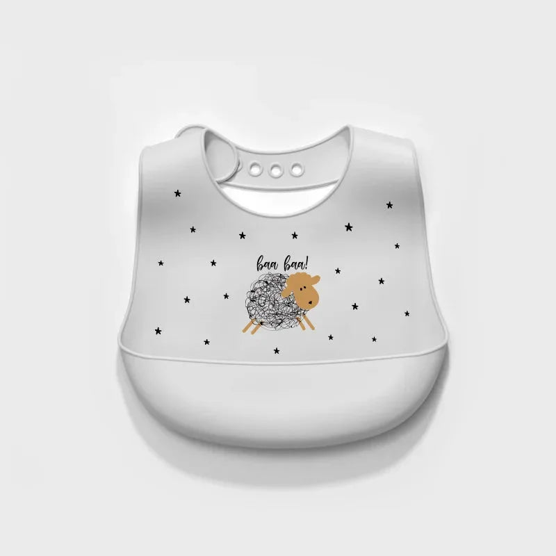 Babador Infantil de Silicone Verde Lenogue Ovelha Cinza