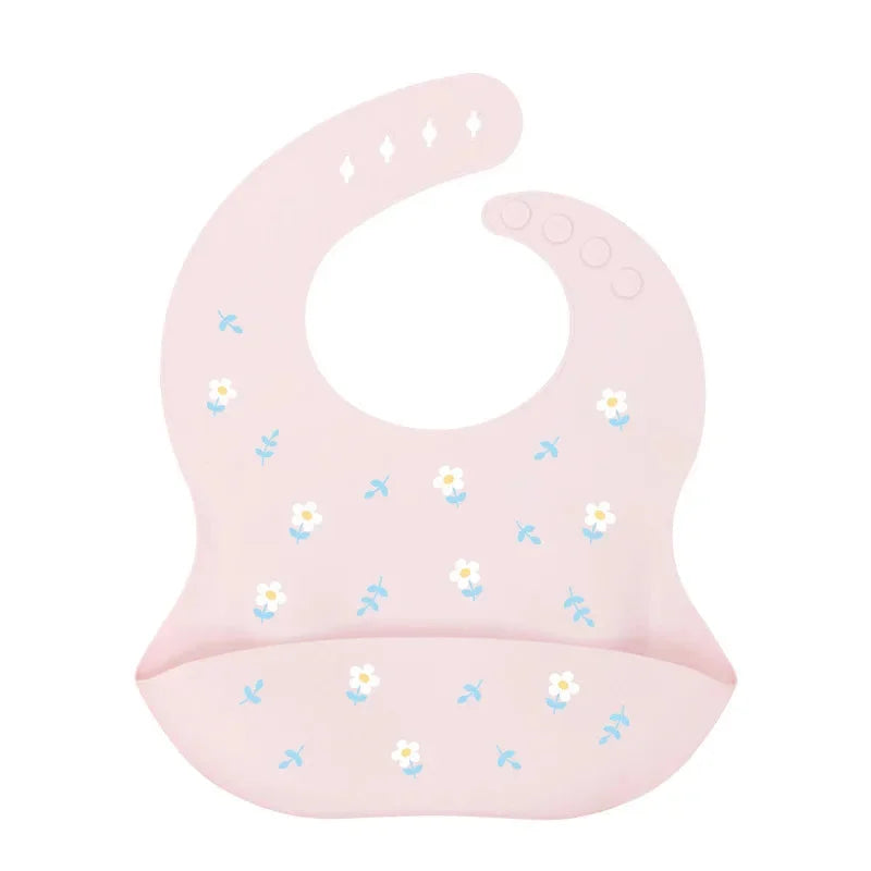 Babador Infantil de Silicone Verde Lenogue Flor Rosa