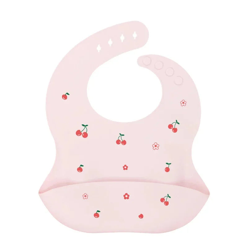 Babador Infantil de Silicone Verde Lenogue Cereja Rosa