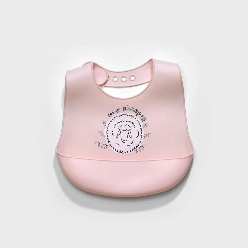 Babador Infantil de Silicone Verde Lenogue Ovelha Rosa