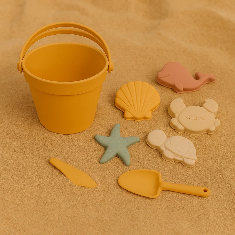 Baldinho Infantil Summer Beach Silicone Colorido Lenogue Amarelo (8 Pcs)