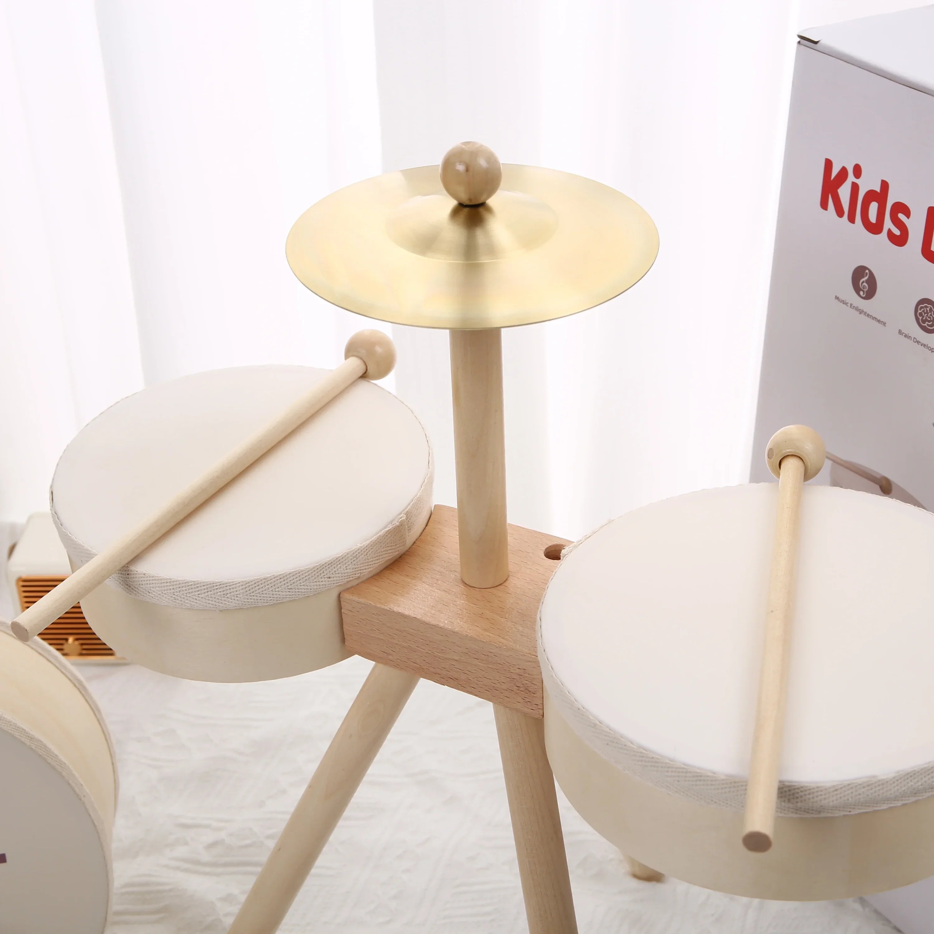 Bateria Infantil de Madeira Educativa Percussão Lenogue Bege e Branco