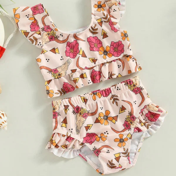 Biquini Elegante Infantil com Estampa de Flores para Verão