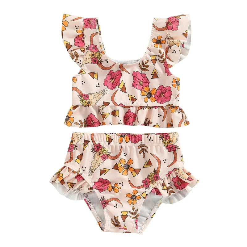 Biquini Elegante Infantil com Estampa de Flores para Verão Flores / 6-9 Meses (80cm)