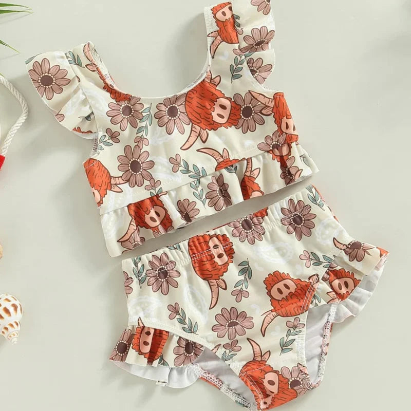 Biquini Elegante Infantil Estampado Rosa para Verão