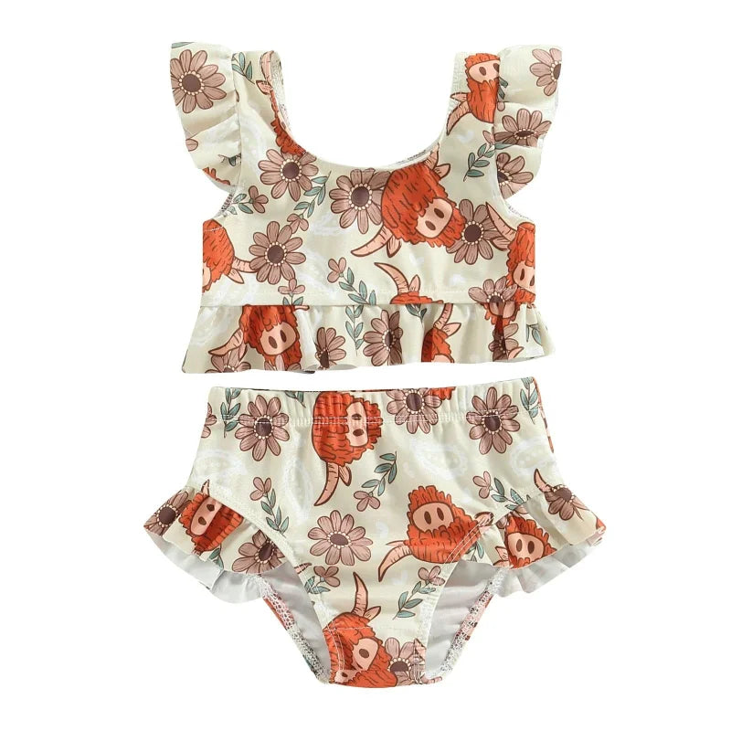 Biquini Elegante Infantil Estampado Rosa para Verão Estampado / 6-9 Meses (80cm)