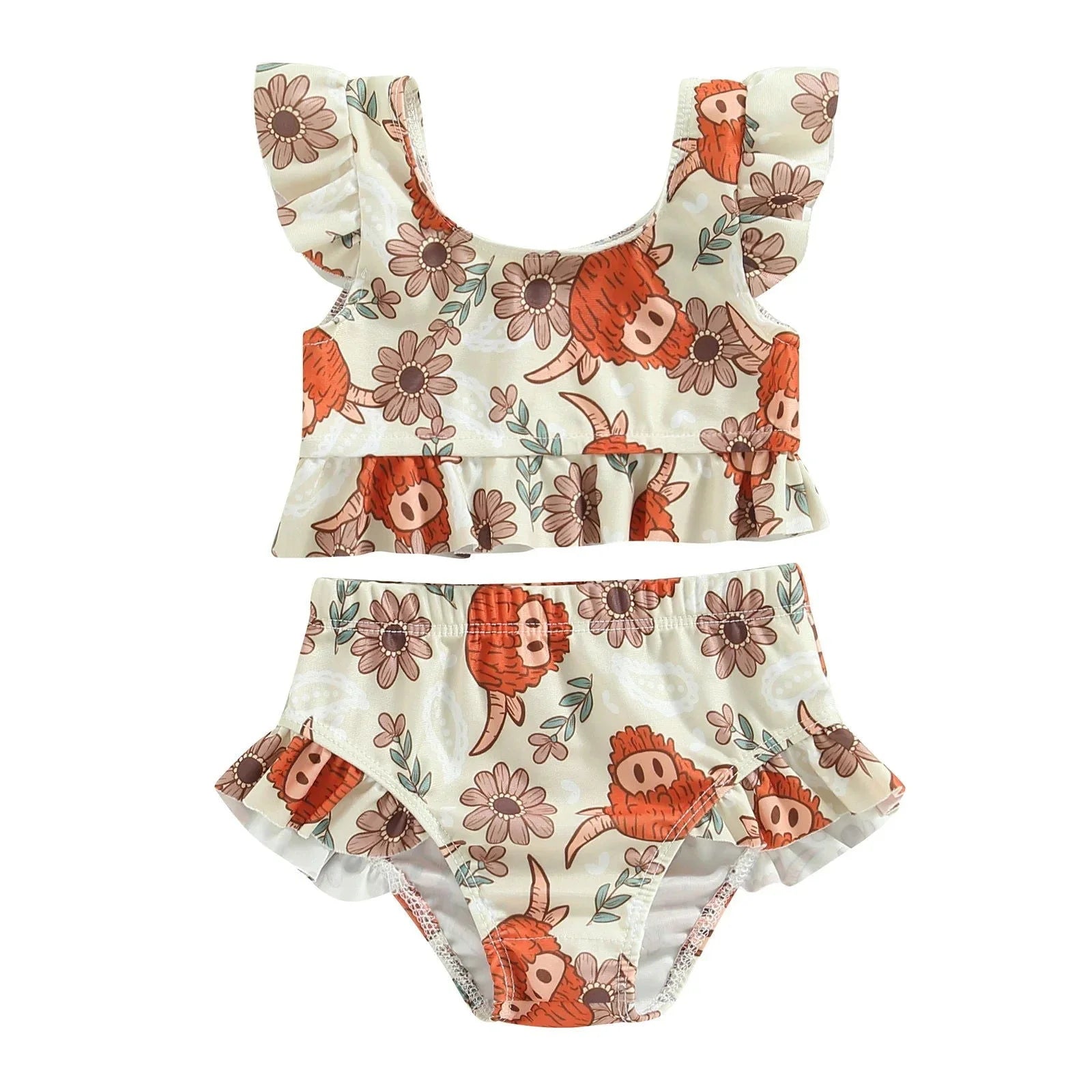 Biquini Infantil Feminino Floral Colorido Lenogue Branco / 6-12 Meses
