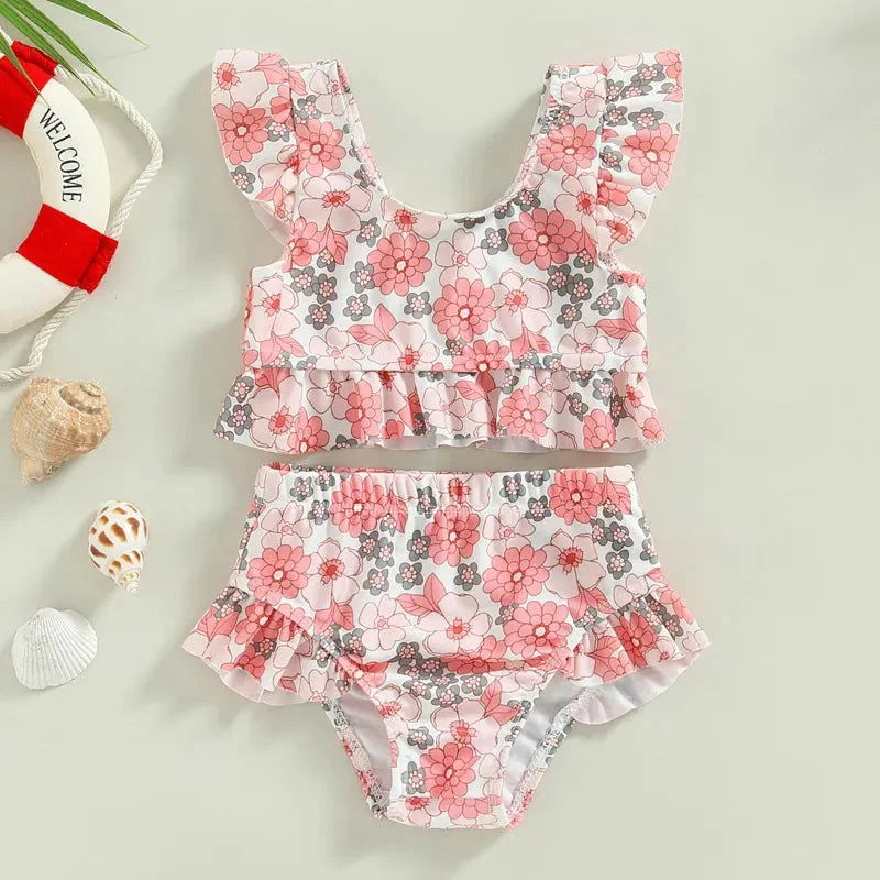 Biquini Infantil Feminino Floral Colorido Lenogue Rosa / 6-12 Meses