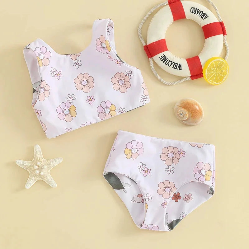 Biquini Infantil Feminino Floral Margarete Lenogue Rosa / 6-12 Meses