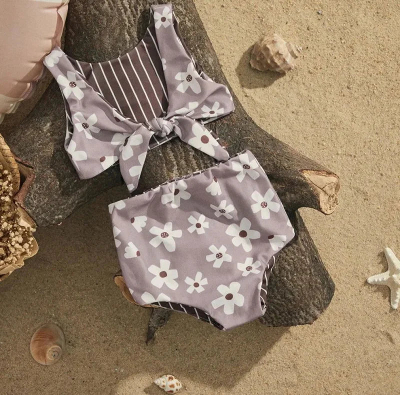 Biquíni Infantil Feminino Floral Margarete Refinado Floral para Meninas Lilás / 6 - 12 Meses