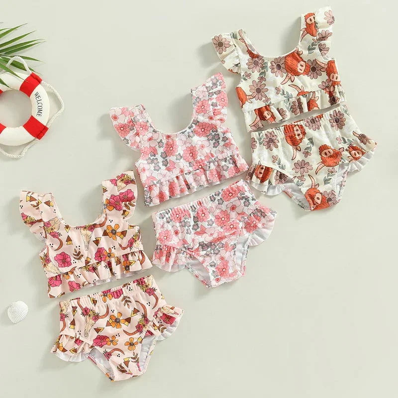 Biquíni Infantil Floral Lenogue Elegante para Meninas Verão