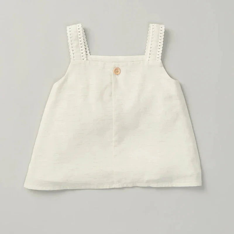 Blusa Infantil Cropped Algodão e Linho Branca Lenogue