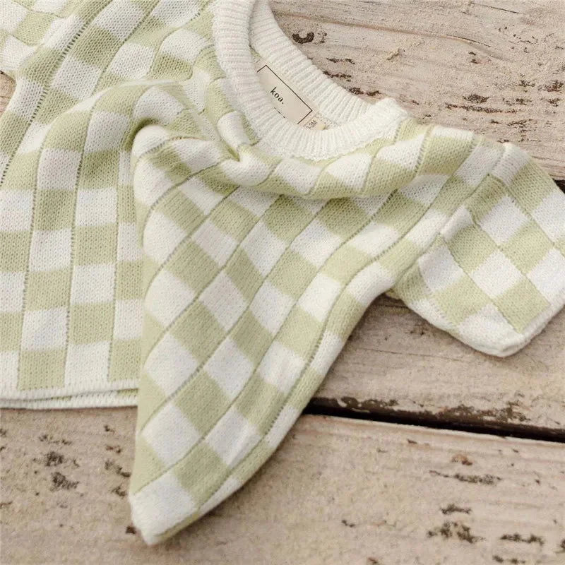 Blusa Infantil Tricot Xadrez Vermelha Luxuoso Tricot Xadrez Lenogue