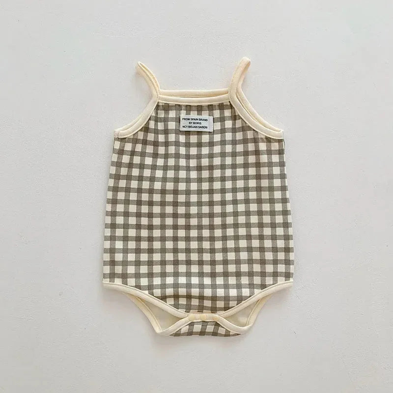 Body Infantil Algodão Minimalista sem Manga Lenogue Xadrez / 3-6 Meses / 100% Algodão