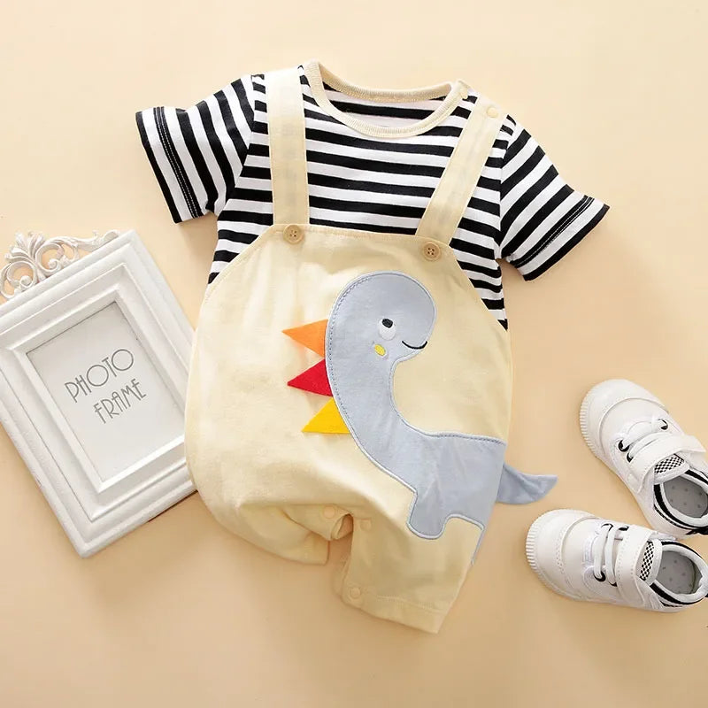 Body Infantil Manga Curta Dinossauro 3d com Alças Lenogue Azul / 0-3 Meses
