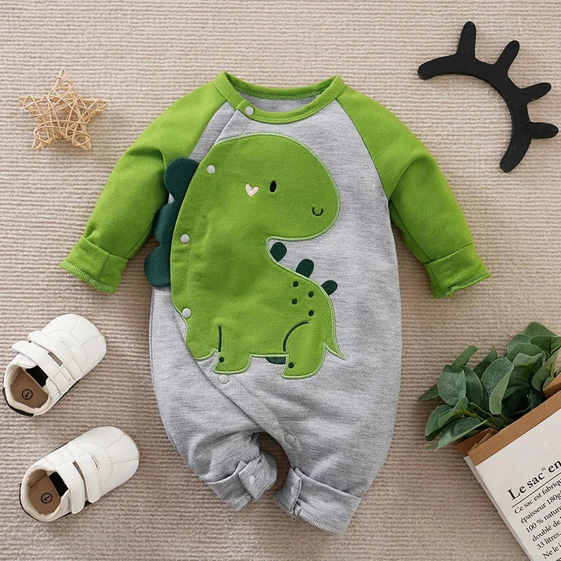 Body Infantil Manga Longa Dinossauro Charme 3d Lenogue Verde / 0-3 Meses