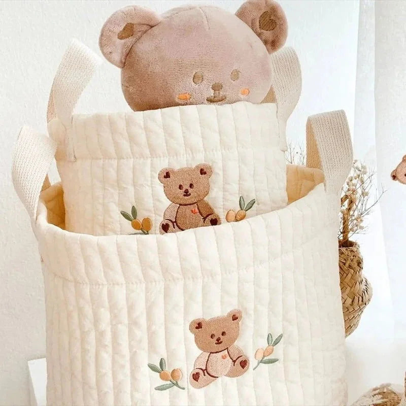 Bolsa de Fraldas Bordado Urso Bege para Bebês Lenogue Itens Essenciais