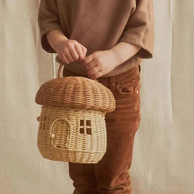 Bolsinha Infantil Vime Cogumelo Bege Lenogue Natural