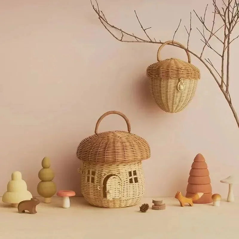 Bolsinha Infantil Vime Cogumelo Bege Lenogue