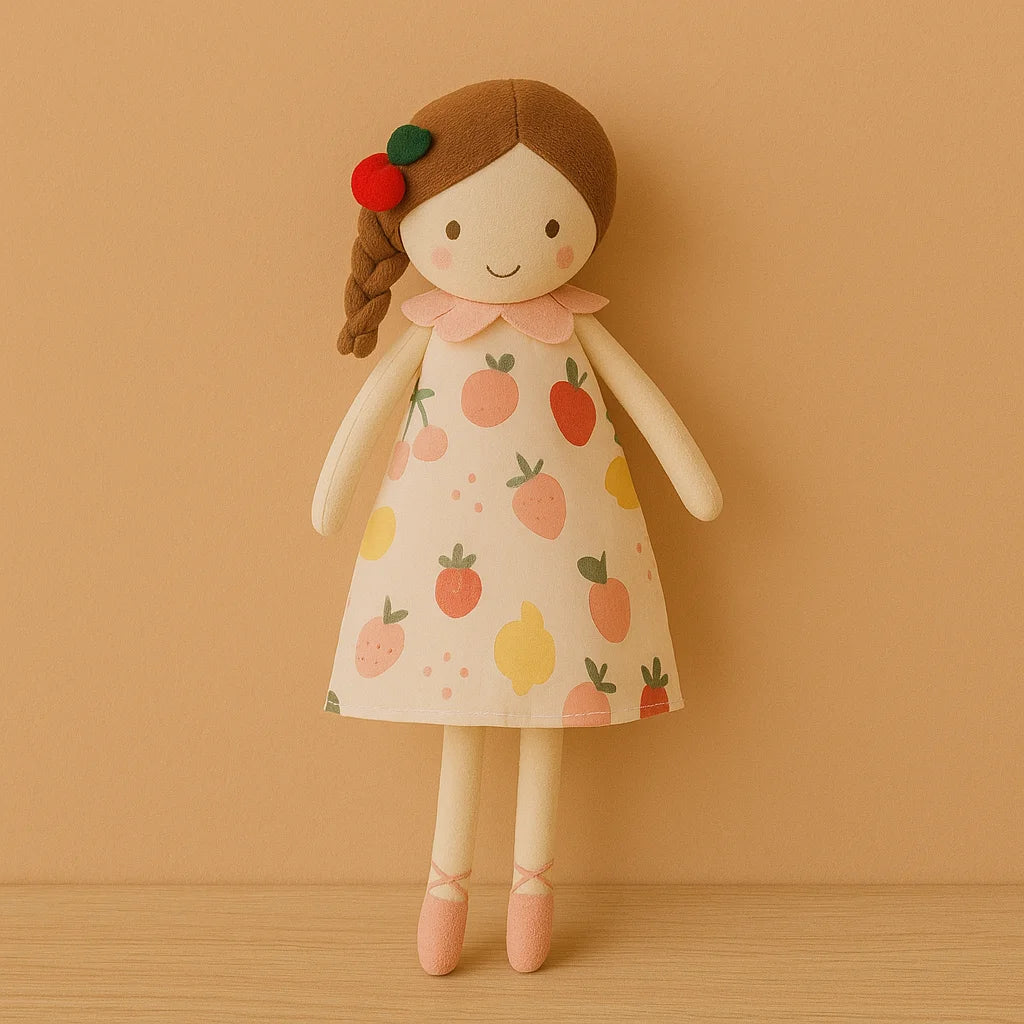 Boneca Infantil de Pano Marjorie Rosa Lenogue Trancinhas