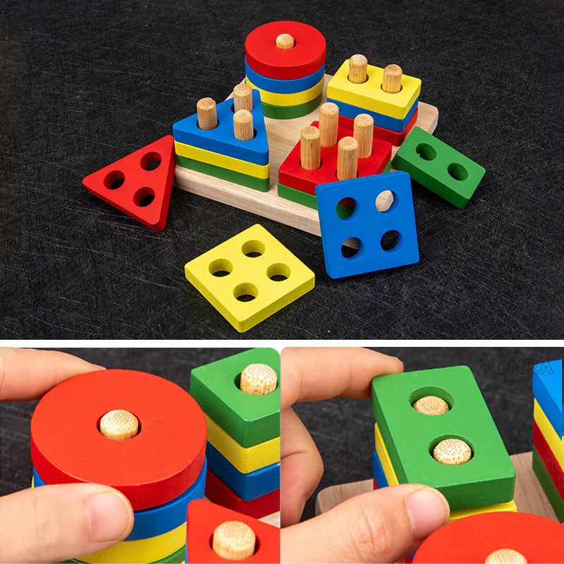 Brinquedo Infantil de Madeira Educativo Montessori Lenogue Conjunto com 9 Peças