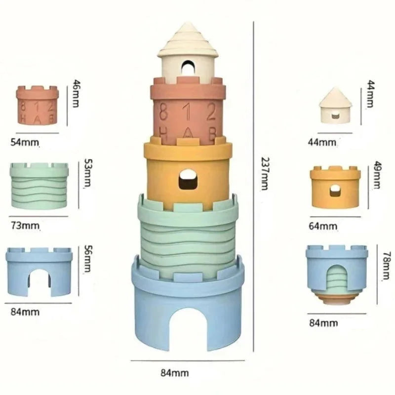 Brinquedo Infantil Empilhável Silicone Colorido Lenogue Castelo com 5 Peças