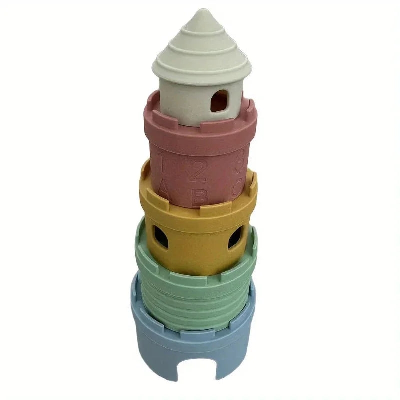 Brinquedo Infantil Empilhável Silicone Colorido Lenogue Castelo com 5 Peças