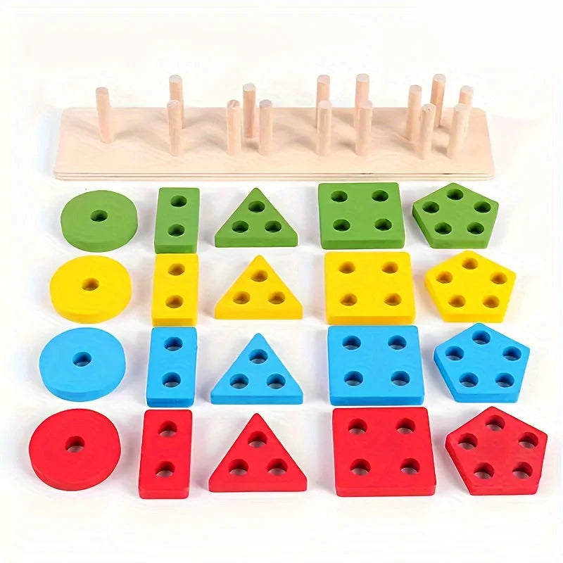 Brinquedo Infantil Madeira Educativo Encaixe Formas Coloridas Lenogue Multicolorido