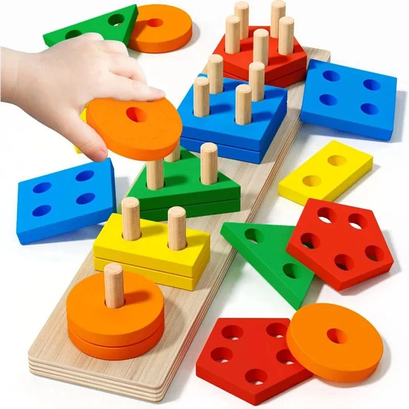 Brinquedo Infantil Madeira Educativo Encaixe Formas Coloridas Lenogue Multicolorido