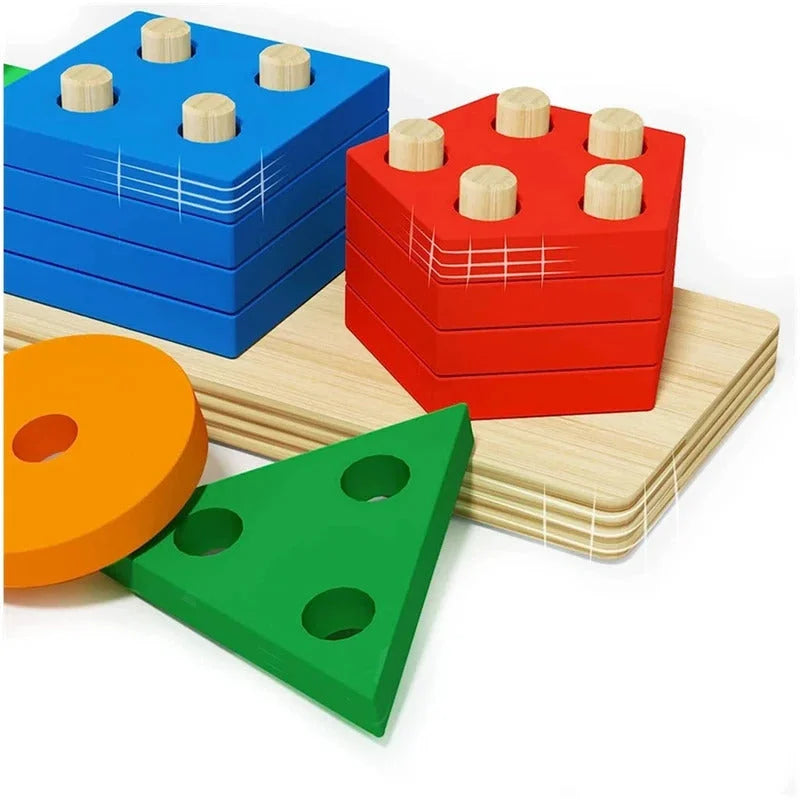 Brinquedo Infantil Madeira Educativo Encaixe Formas Coloridas Lenogue Multicolorido