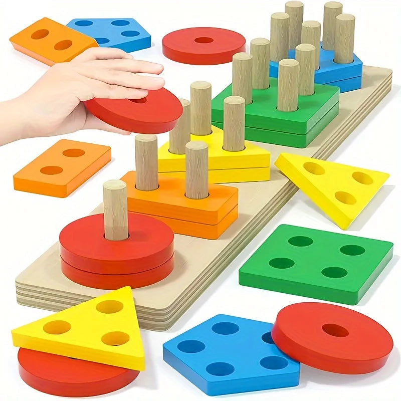 Brinquedo Infantil Madeira Educativo Encaixe Formas Coloridas Lenogue Multicolorido