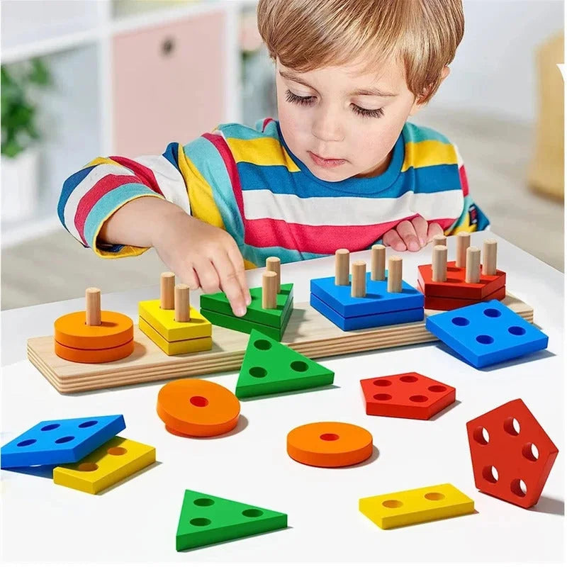 Brinquedo Infantil Madeira Educativo Encaixe Formas Coloridas Lenogue Multicolorido