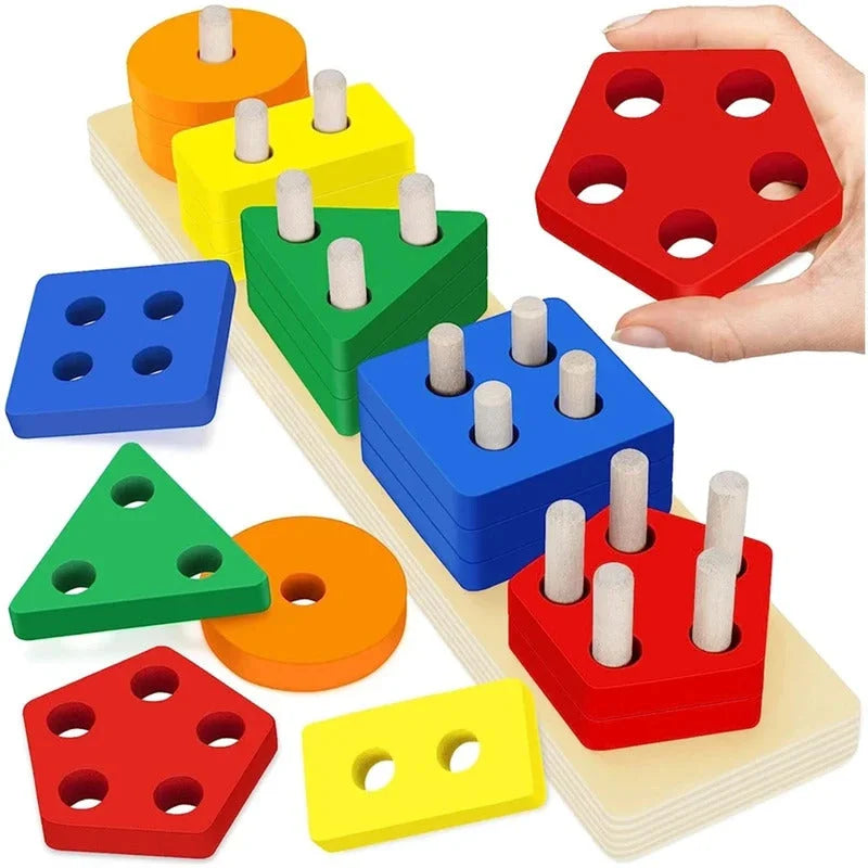 Brinquedo Infantil Madeira Educativo Encaixe Formas Coloridas Lenogue Multicolorido