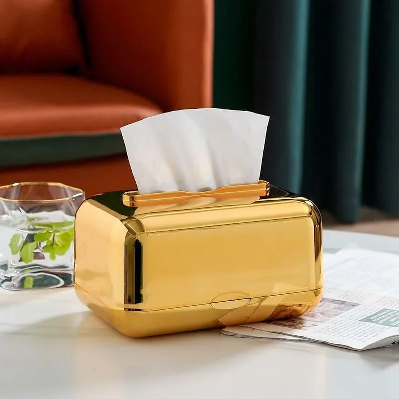 Caixa Porta Lenço e Papel Cromada Lenogue Dourado