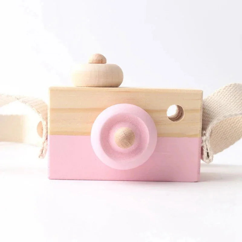 Câmera Vintage de Madeira para Montessori e Brincadeiras Criativas Câmera Rosa