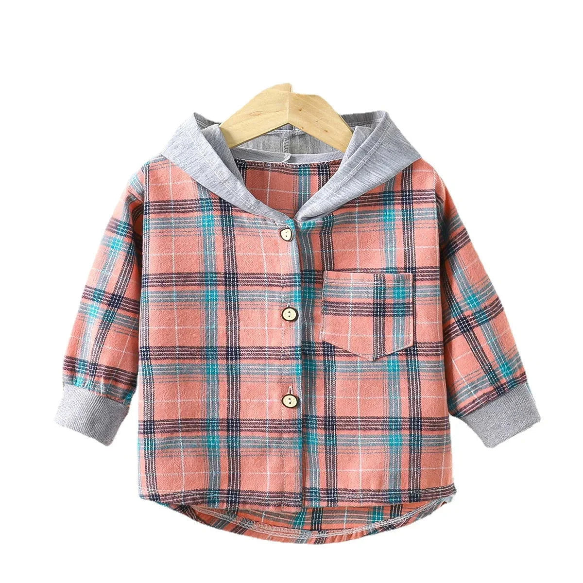 Camisa Infantil Masculina com Capuz Xadrez Lenogue Rosa / 18-24 Meses