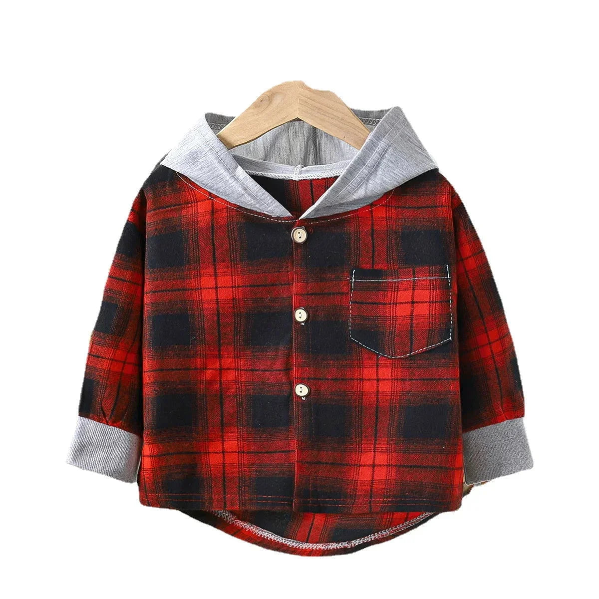 Camisa Infantil Masculina com Capuz Xadrez Lenogue Vermelho / 18-24 Meses