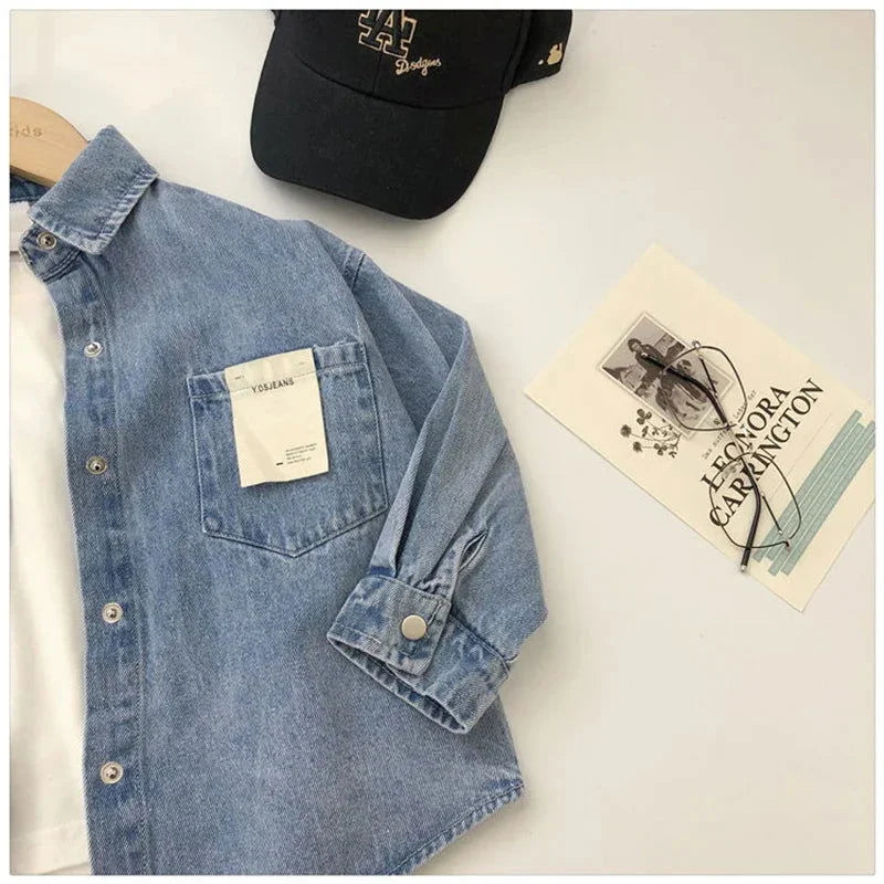 Camisa Infantil Masculina Jeans Denim Azul Lenogue