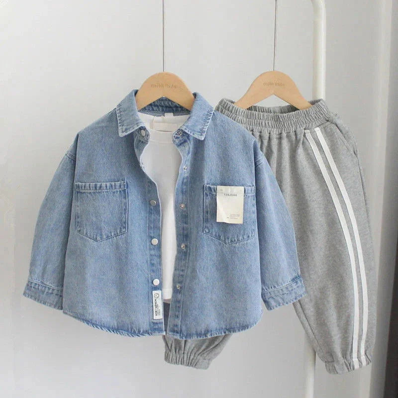 Camisa Infantil Masculina Jeans Denim Elegante para Meninos