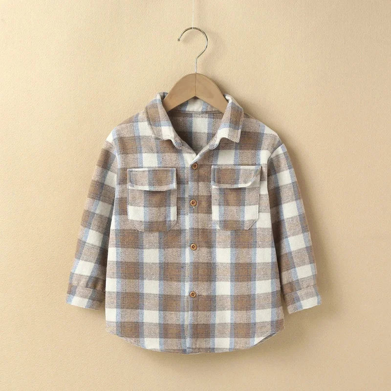 Camisa Luxuosa Nuvem Xadrez Masculina para Crianças Temperadas 12 Meses