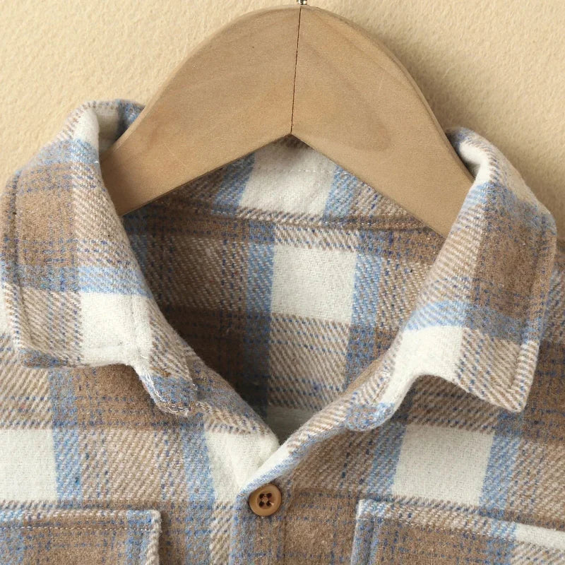 Camisa Luxuosa Nuvem Xadrez Masculina para Crianças Temperadas