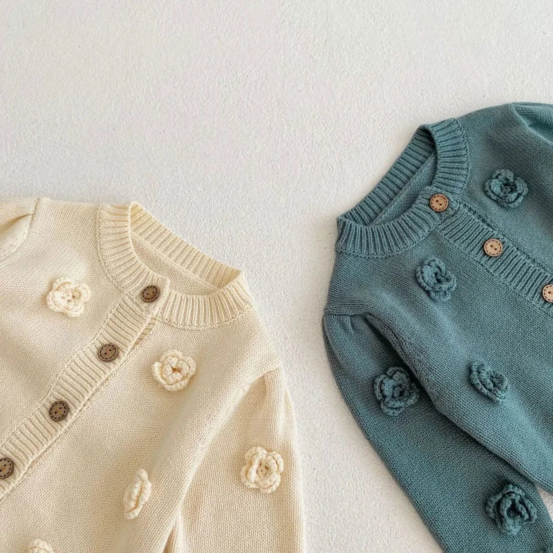 Cardigan Refinado Petúnia Lenogue para Crianças com Apliques de Flores