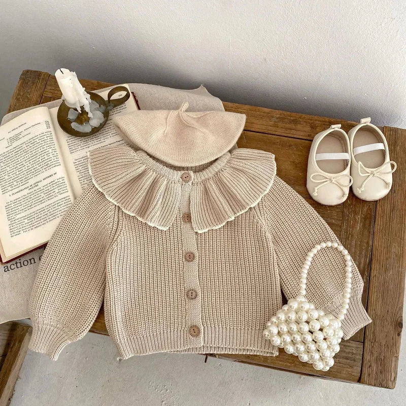 Casaco Infantil Cardigan Luxuoso Tricot Clea Vermelho Lenogue Bege / 0-6 Meses