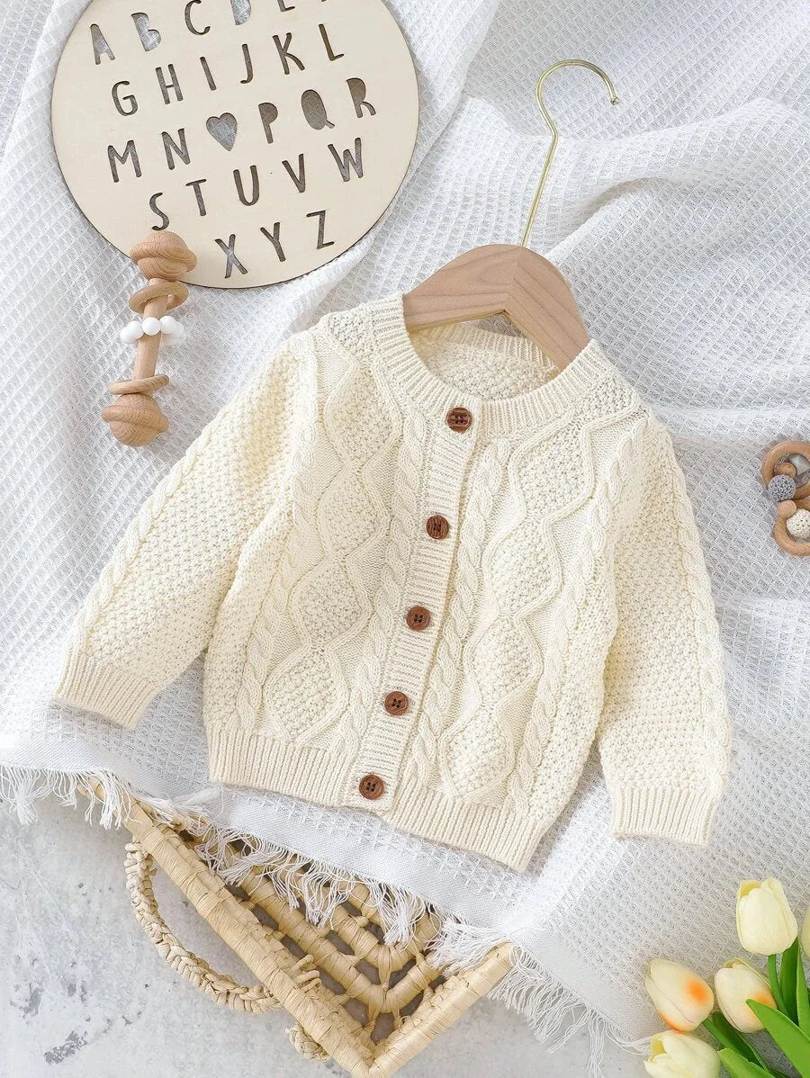 Casaco Infantil Cardigan Tricot éclair Bege Lenogue / 6-12 Meses